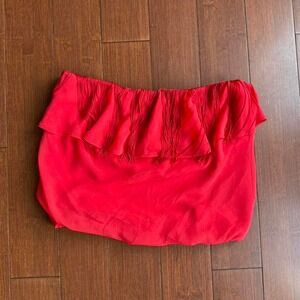 Red Bebe Strapless Fringe Top‎